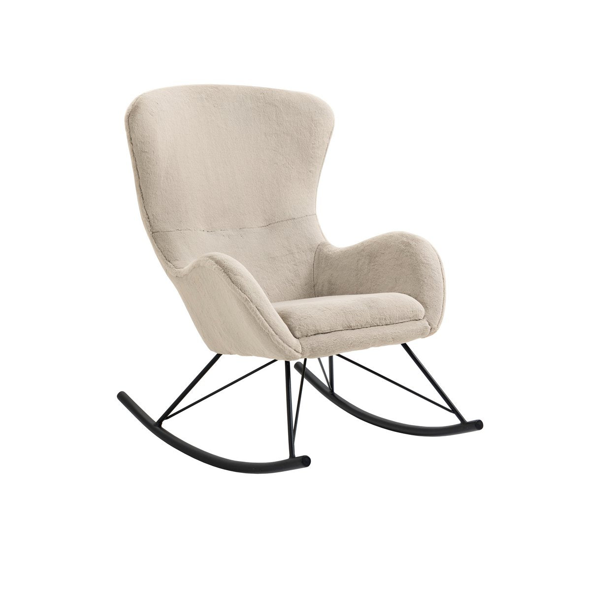 Schommelstoel Beige met Zwart Metalen Frame – Lamsvachtlook & Comfortdesi - SalesFever - Casanovio