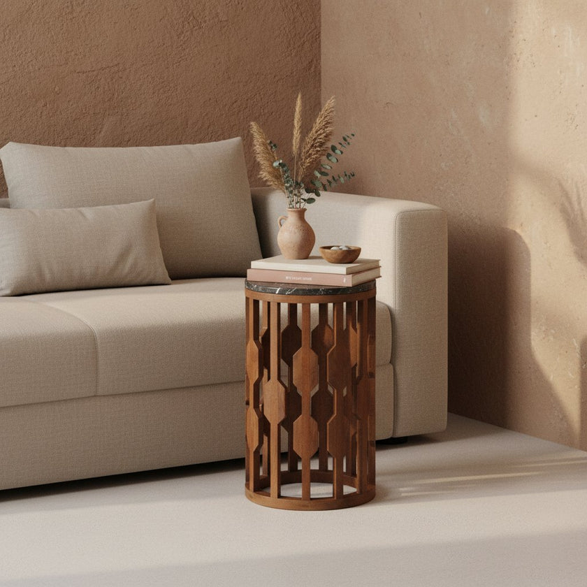 Lampung bijzettafel marmer zwart - 40x40x50 cm