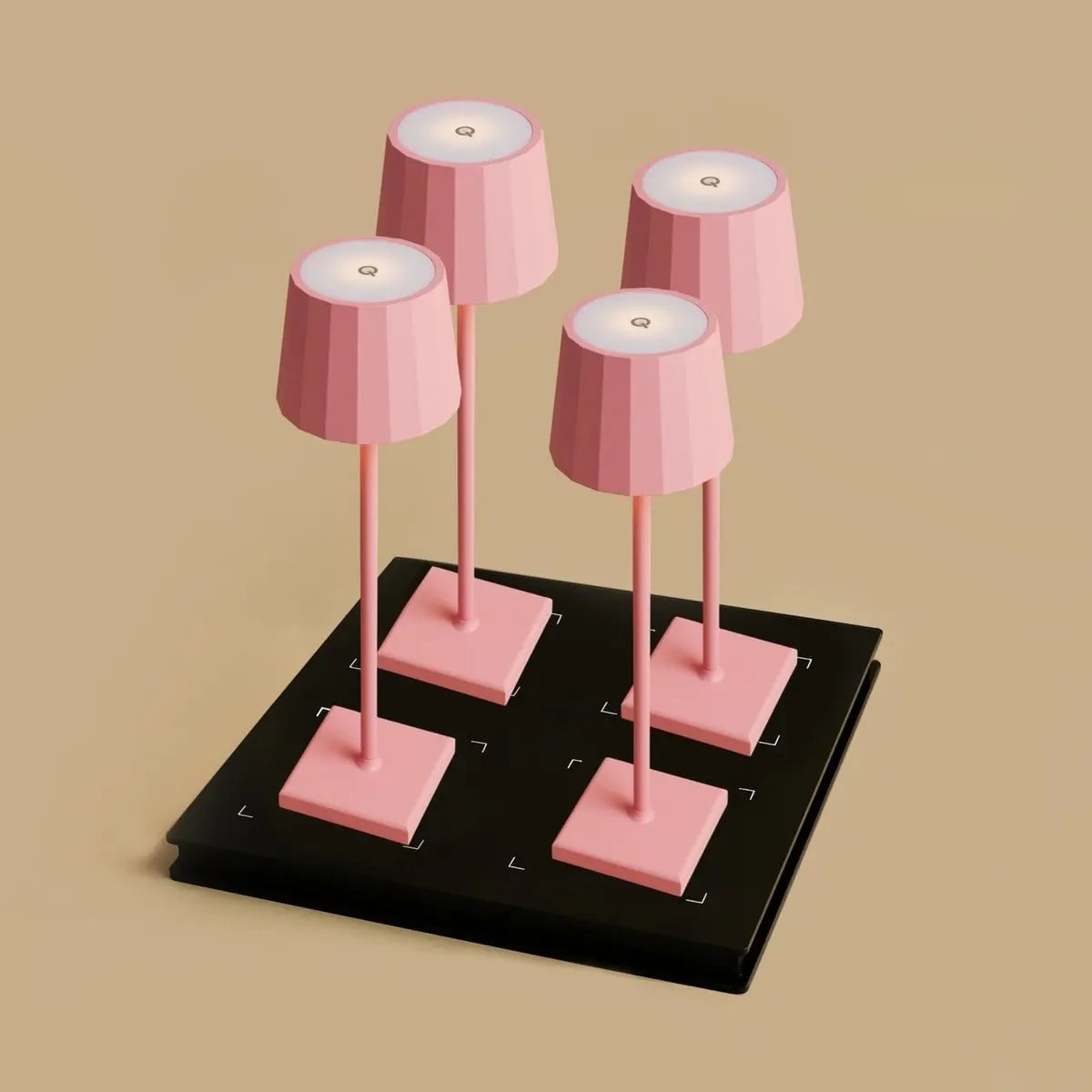 Combiset Professioneel | 4 x Wouter Flamingo Roze Oplaadbare Tafellampen & 1 x Amstel Oplaadstation