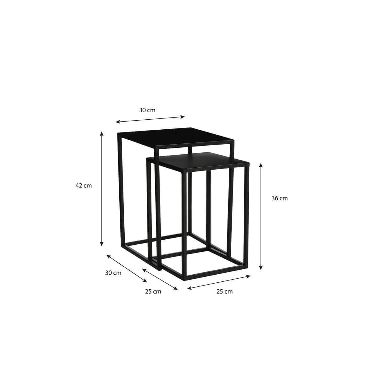 Goa bijzettafels metaal zwart - vierkant met hoogteverschil - set van 2