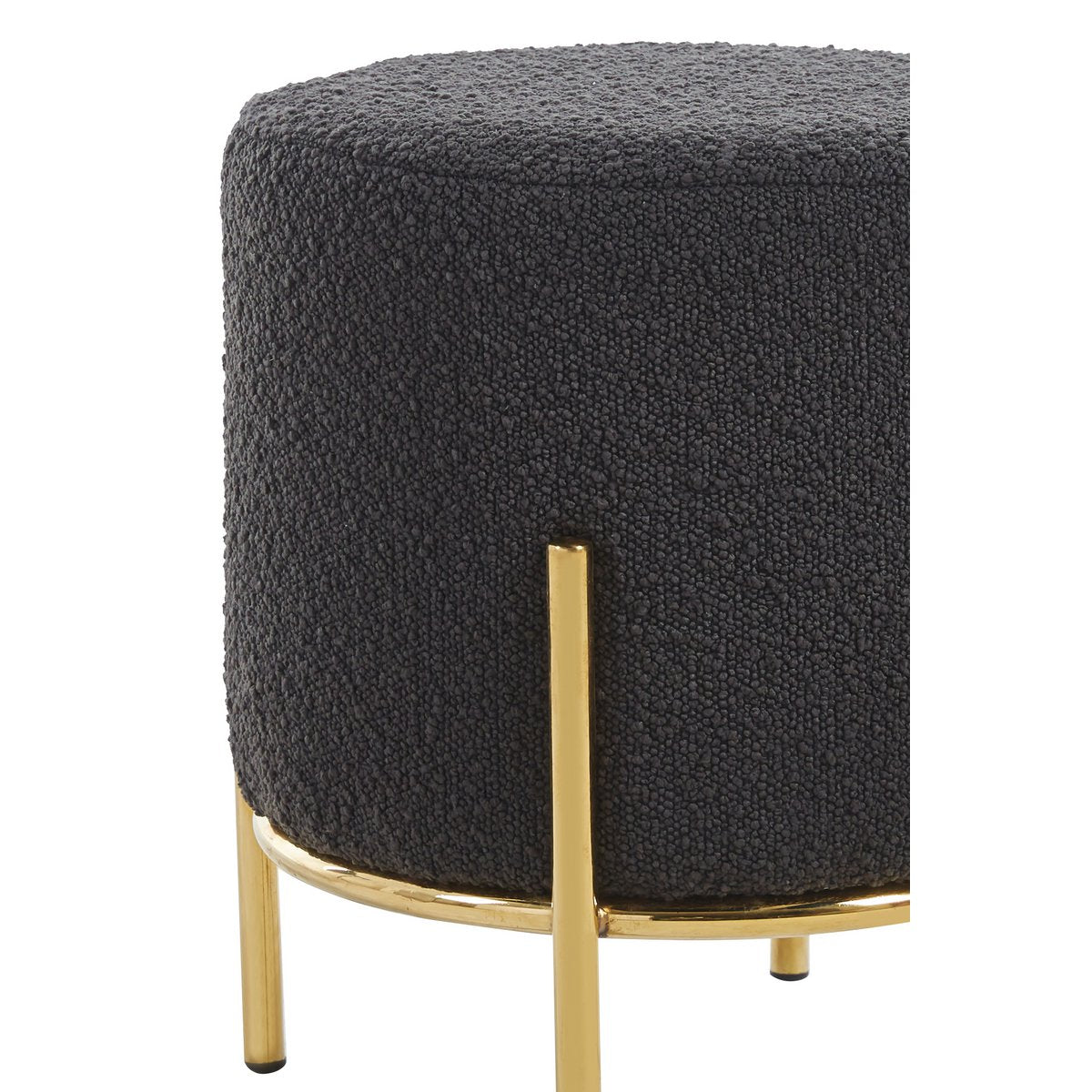 Bouclé Poef Donkergrijs met Goud Metalen Frame – Ø35 cm - SalesFever - Casanovio