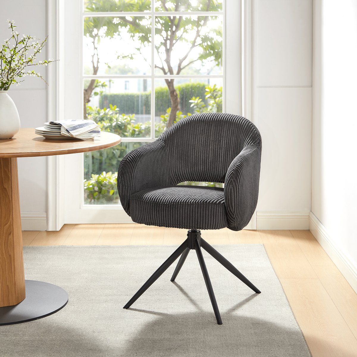 Draaifauteuil Donkergrijs met Zwart Metalen Frame – Corduroylook & Pocketvering - SalesFever - Casanovio