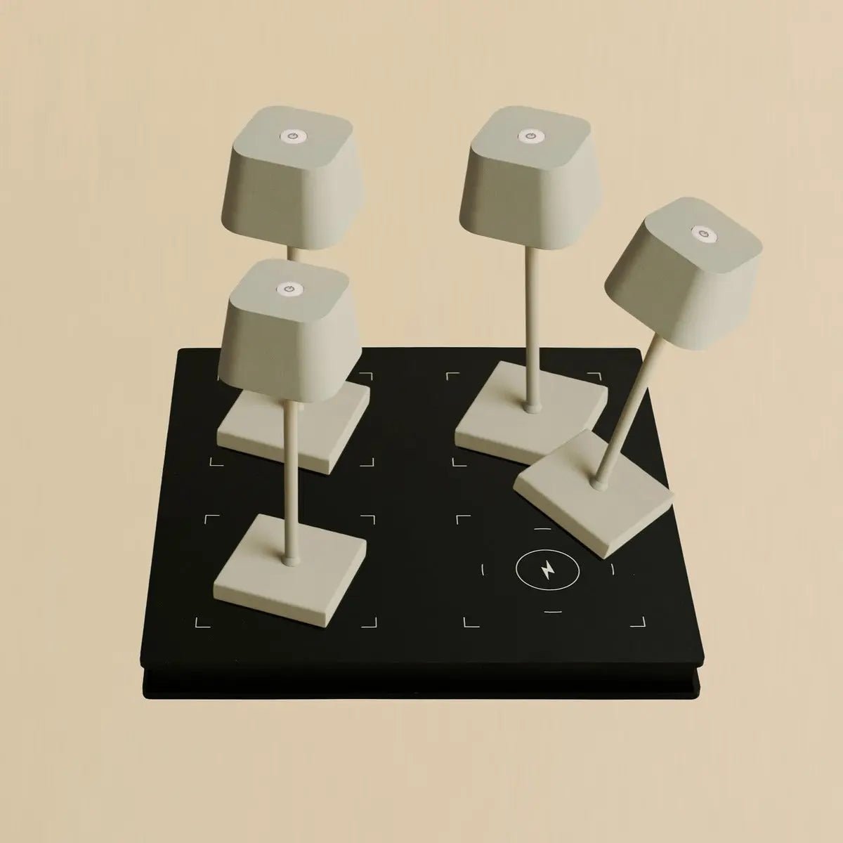 Combiset Professioneel | 4 x Sarphati Mini Schaduwgrijs Oplaadbare Tafellampen voor Horeca & 1 x Amstel Laadstation