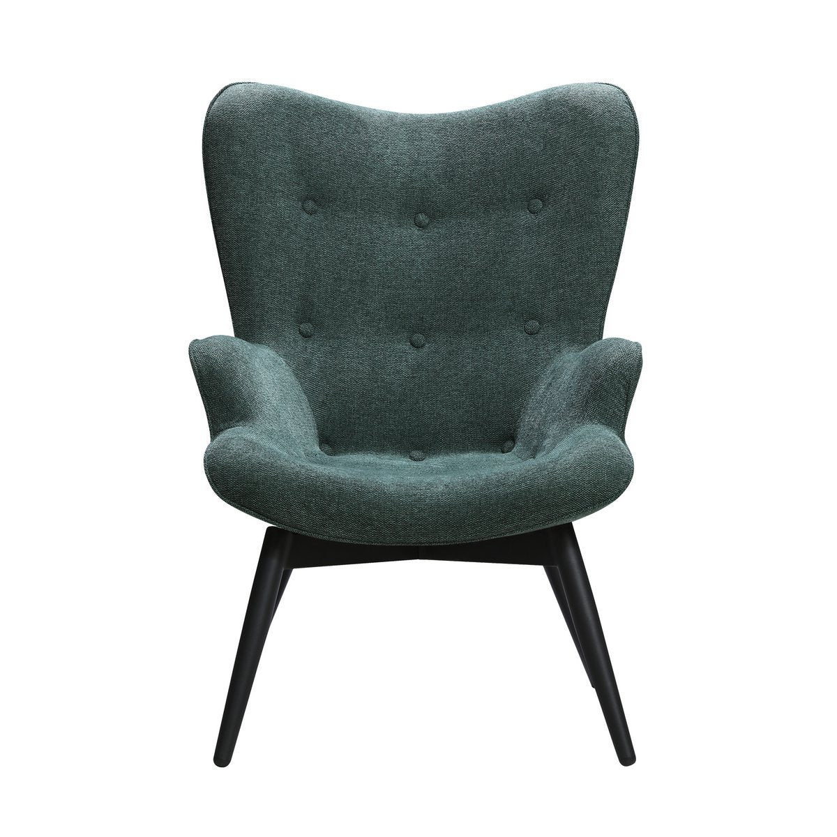 Moderne Fauteuil Dennengroen met Zwart Metalen Frame – Structuurstof & Sierknopen - SalesFever - Casanovio