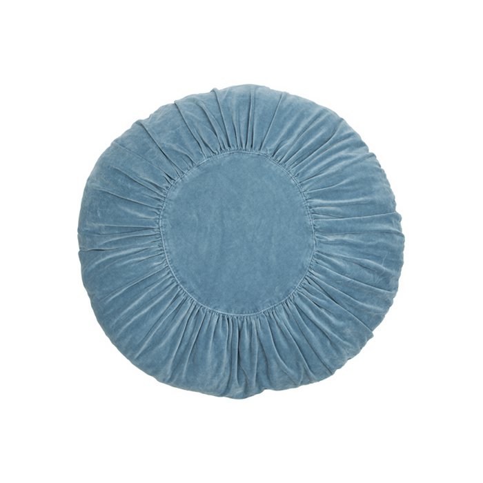 Rond Fluwelen Kussen Ruches vervaagd blauw 60cm