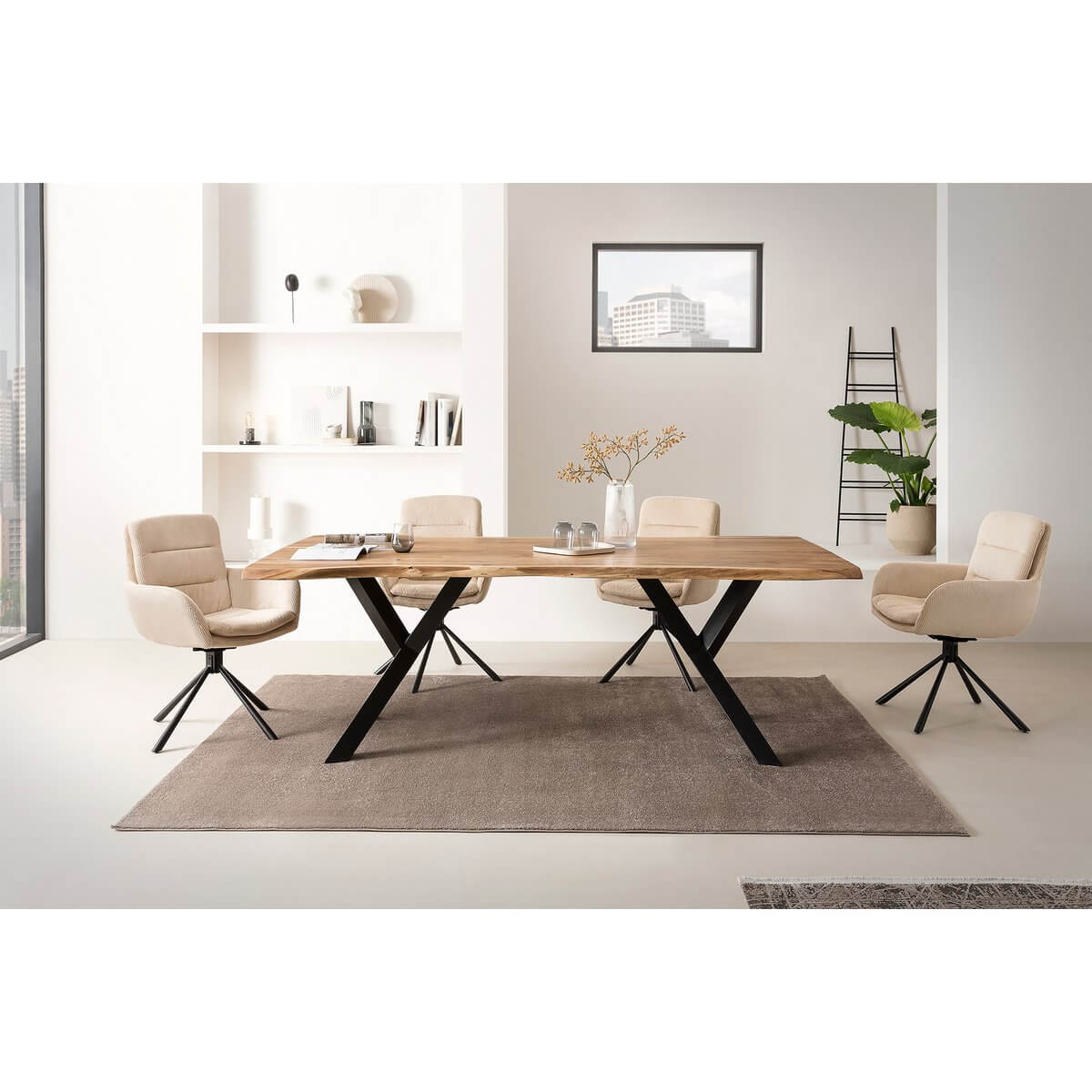 Armlehnstuhl in Cord-Optik Beige - SalesFever