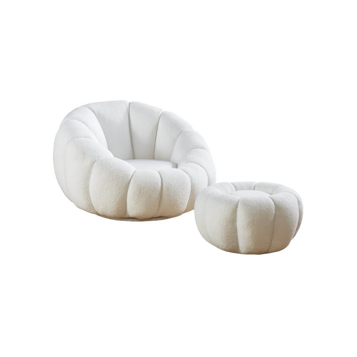 Armchair and stool set made of white teddy fur - SalesFever