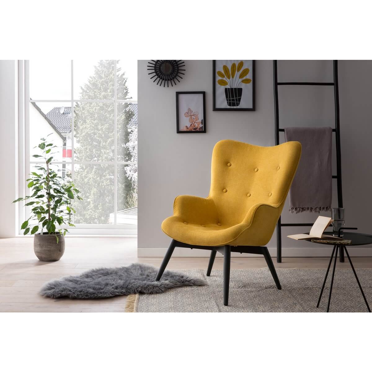 Armchair Yellow textured fabric - SalesFever