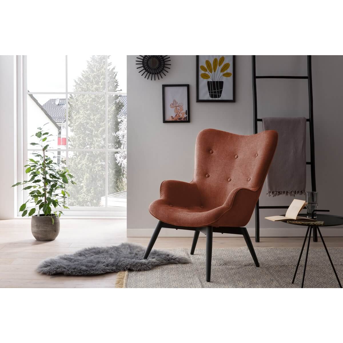 Armchair in copper textured fabric - SalesFever