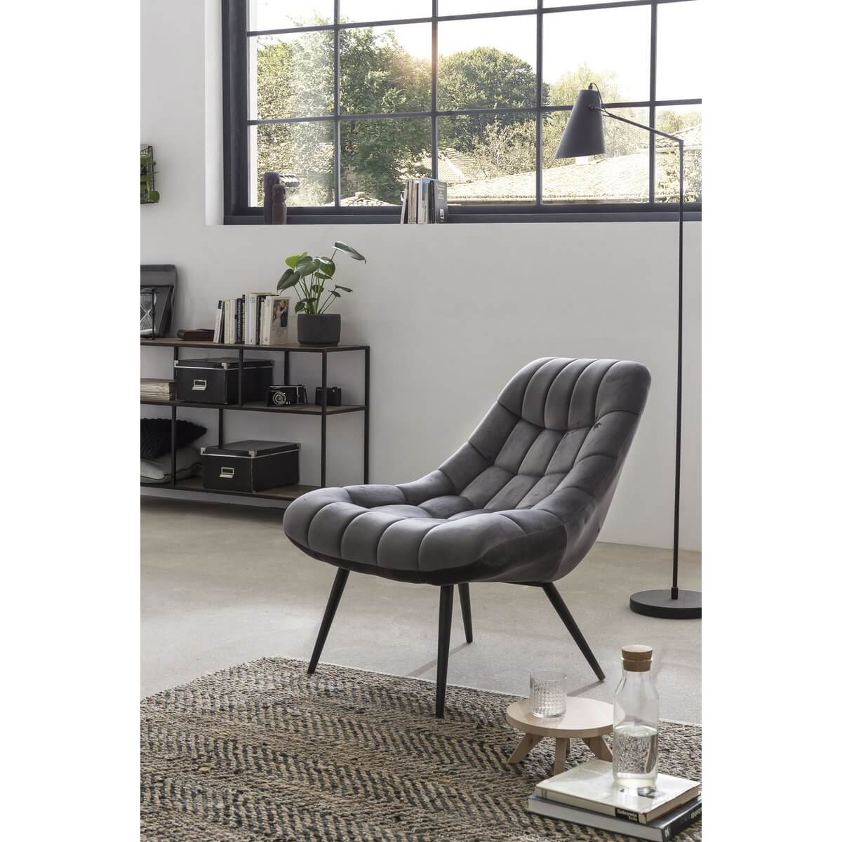 Armchair XXL velvet gray metal black - SalesFever