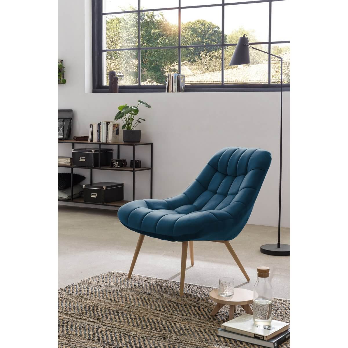 Armchair XXL velvet blue metal wood look - SalesFever