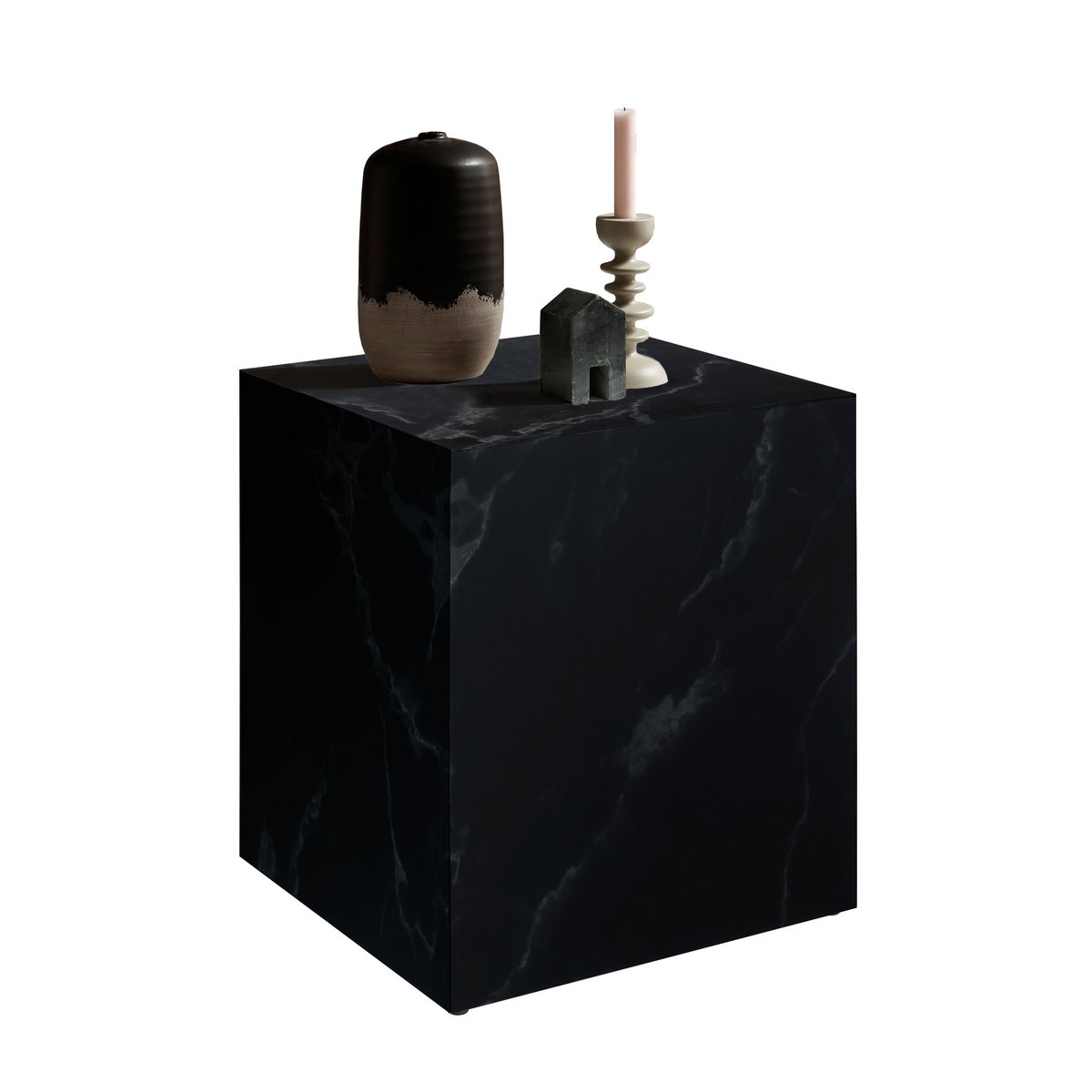 Bijzettafel Kubus 45x45 cm – Zwarte Marmerlook met MDF Basis - SalesFever - Casanovio