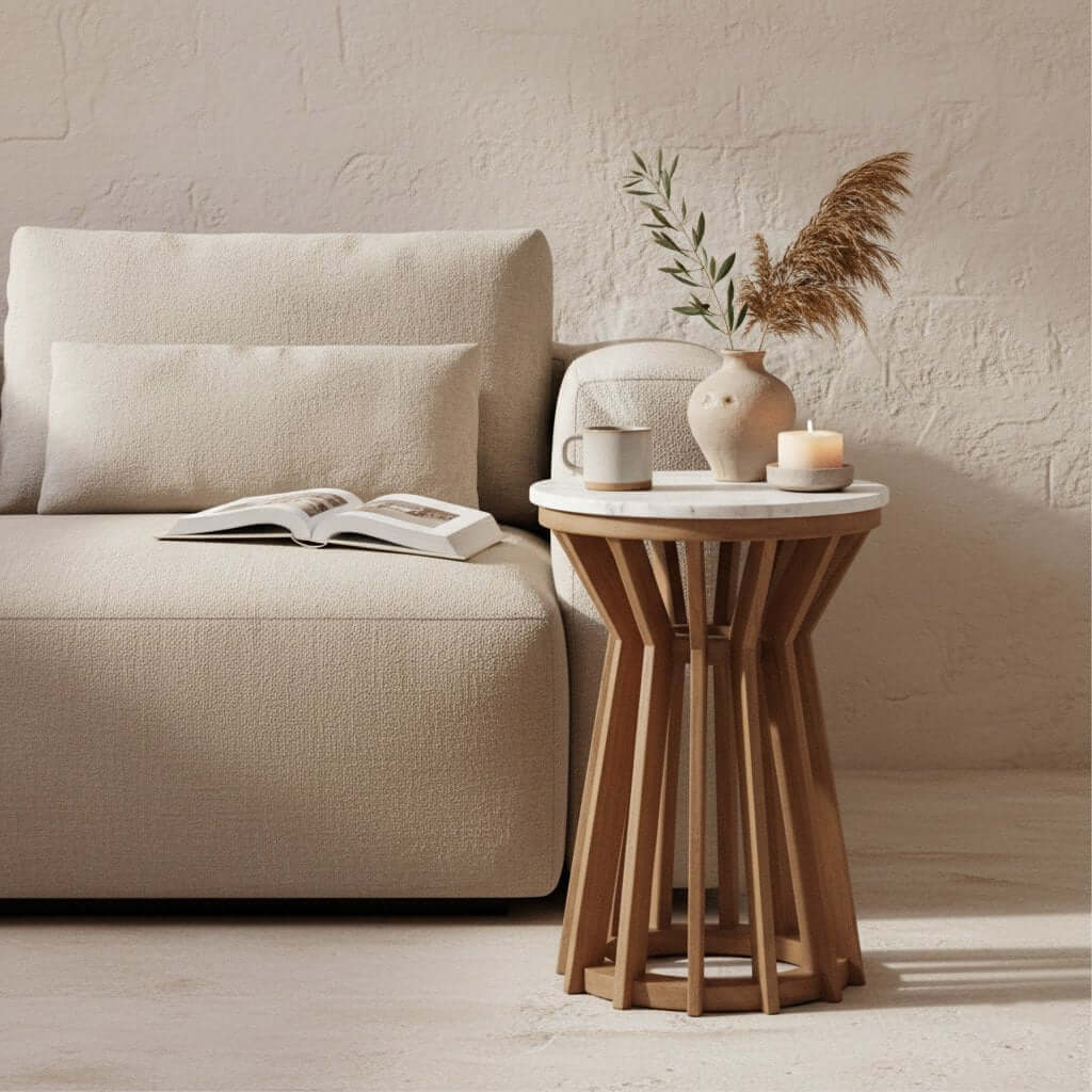 Sarawak bijzettafel marmer wit - 40x40x50 cm - Raw Materials