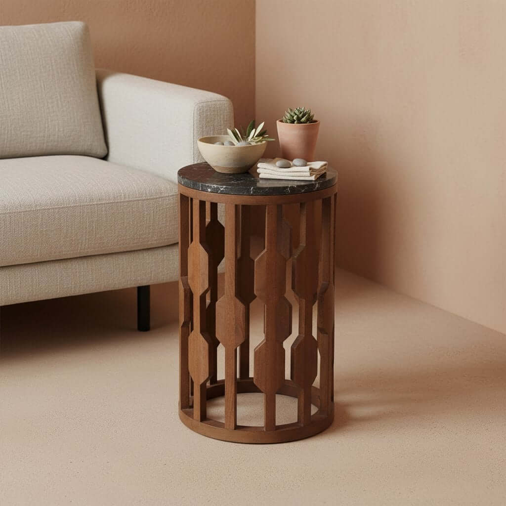 Lampung bijzettafel marmer zwart - 40x40x50 cm - Raw Materials