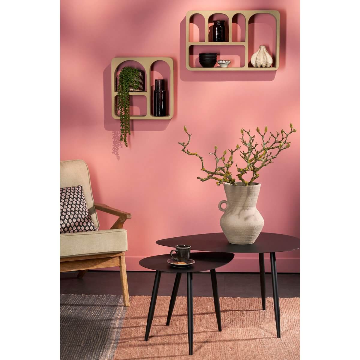 Bijzettafels metaal zwart - druppelvormig blad - set van 2