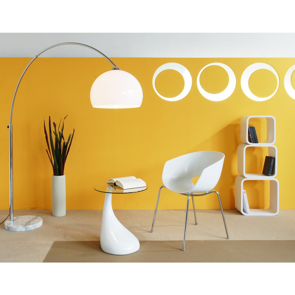 Booglamp Wit met Marmeren Voet 208 cm – Verstelbare Kap & Dimbaar - SalesFever - Casanovio