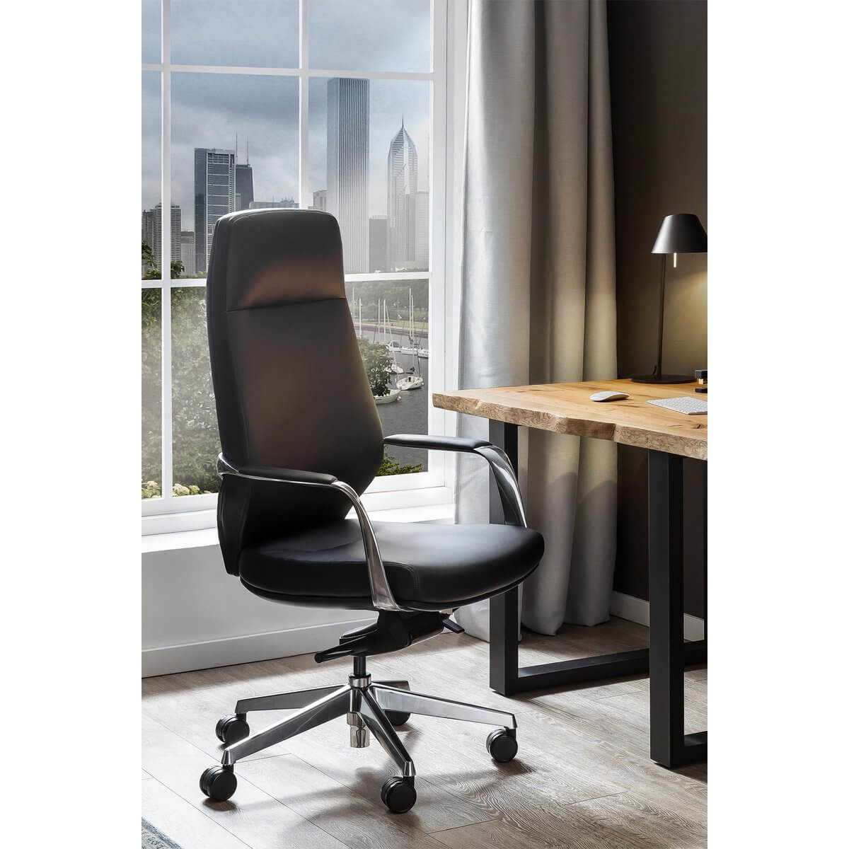 Office chair faux leather look black - SalesFever