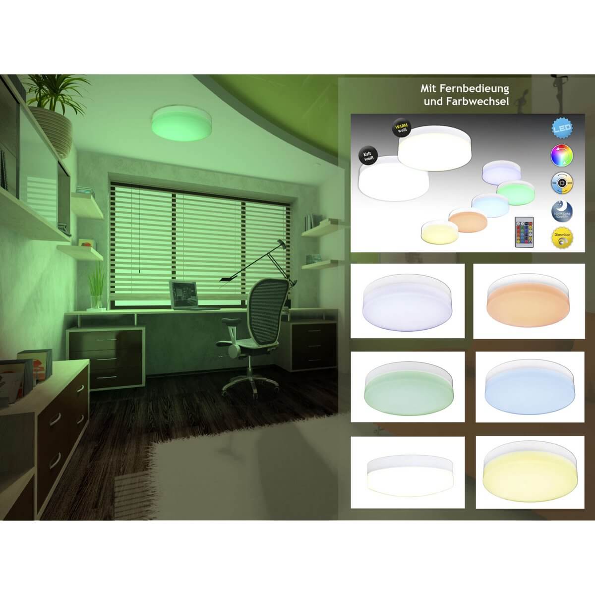 Cool led plafondlamp wit - RGB met afstandsbediening - Ø 25,5 × 8 cm