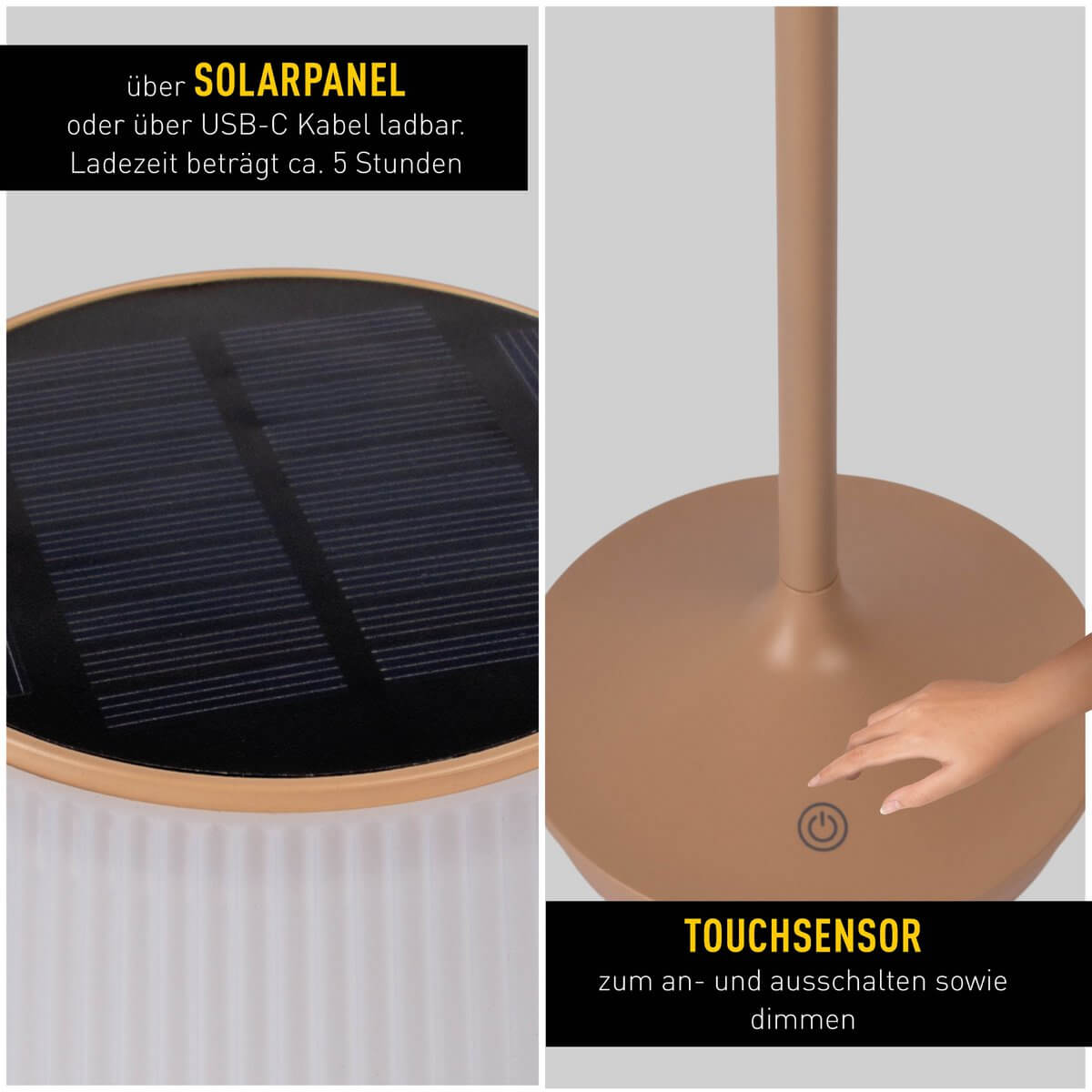 Draadloze EMMI solar tafellamp amandel wit - dimbare CCT - Ø 13 × 38 cm