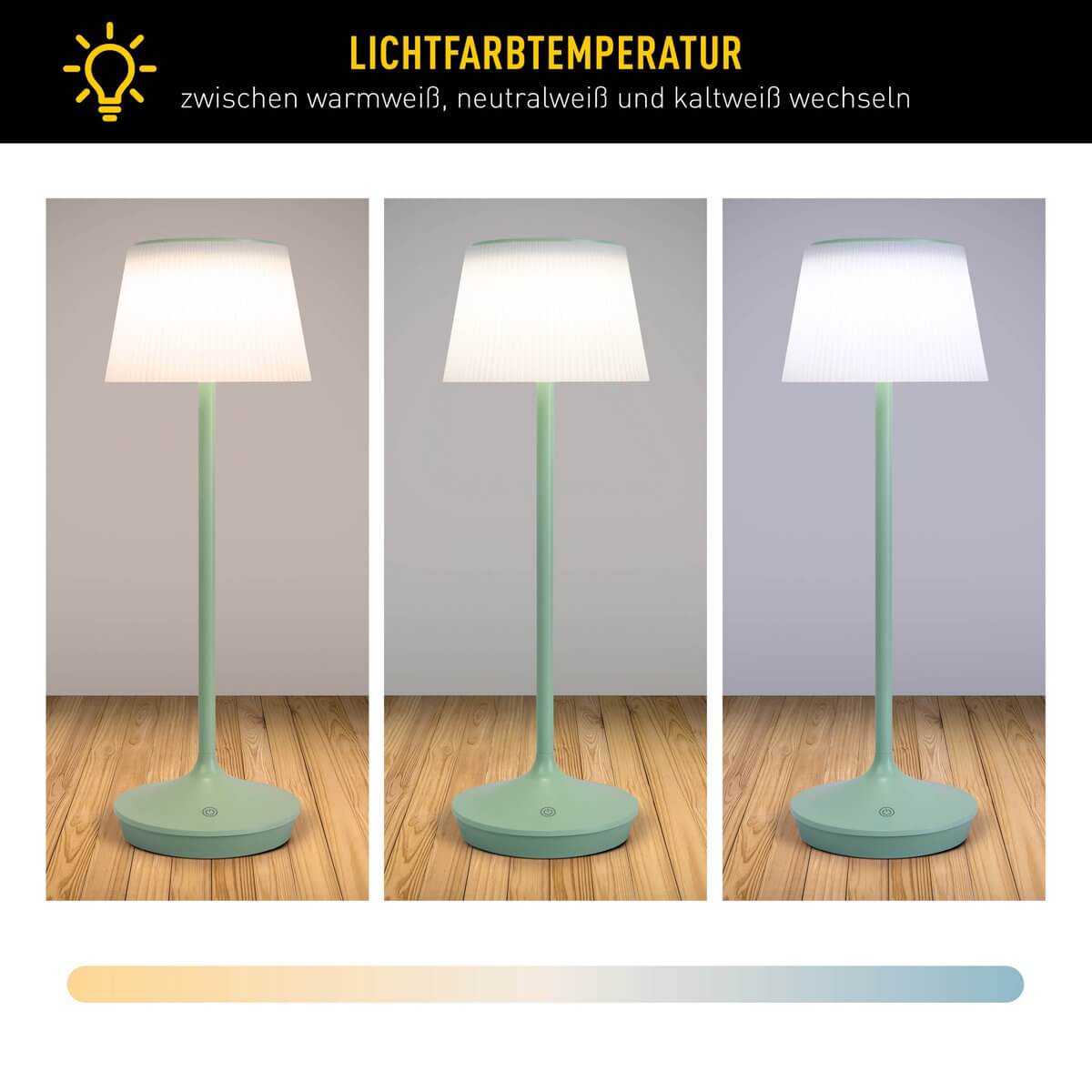 Draadloze EMMI solar tafellamp mint wit - dimbare CCT - Ø 13 × 38 cm