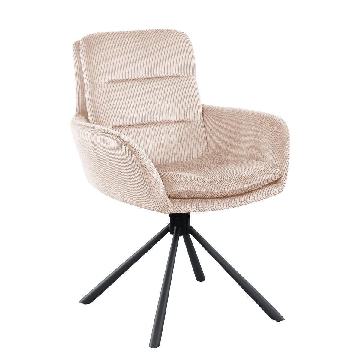 Draaifauteuil Beige – Corduroy-Look met Zwart Metalen Frame - SalesFever - Casanovio