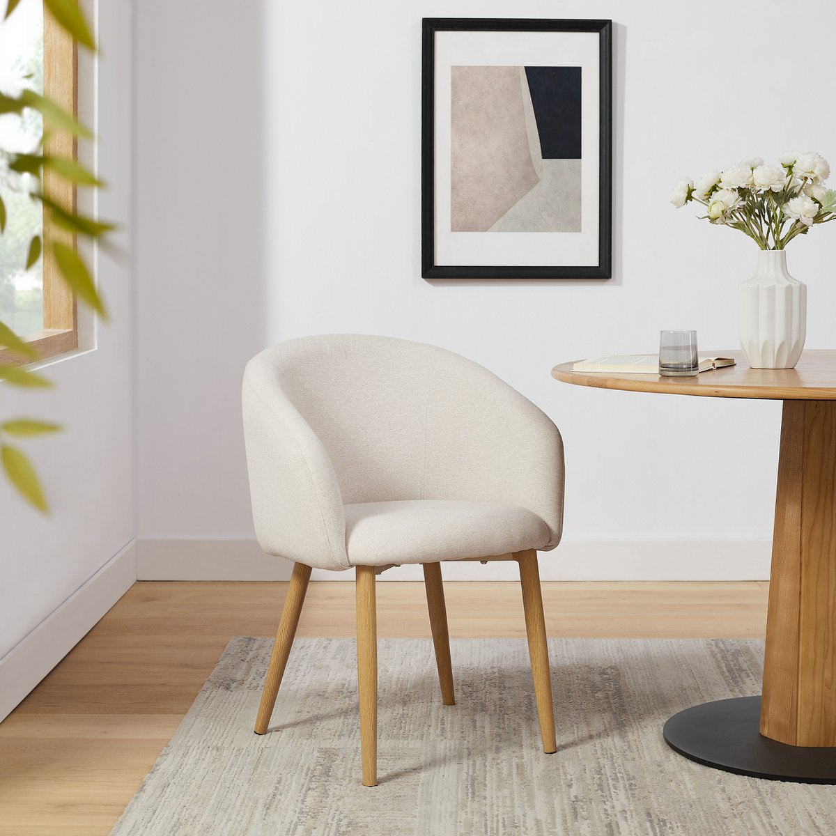 Eetkamerstoel Beige – Structuurstof met Houten Poten – Set van 2 - SalesFever - Casanovio