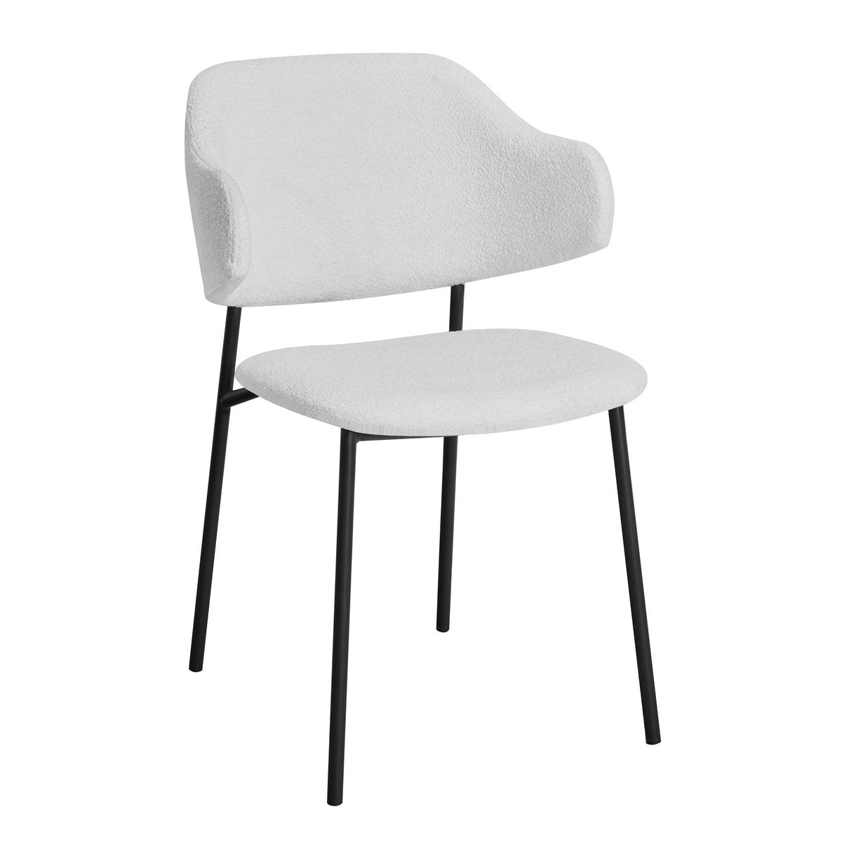 Eetkamerstoel Bouclé Wit – Ergonomisch gevormde Rug & Zwart Frame – Set van 2 - SalesFever - Casanovio