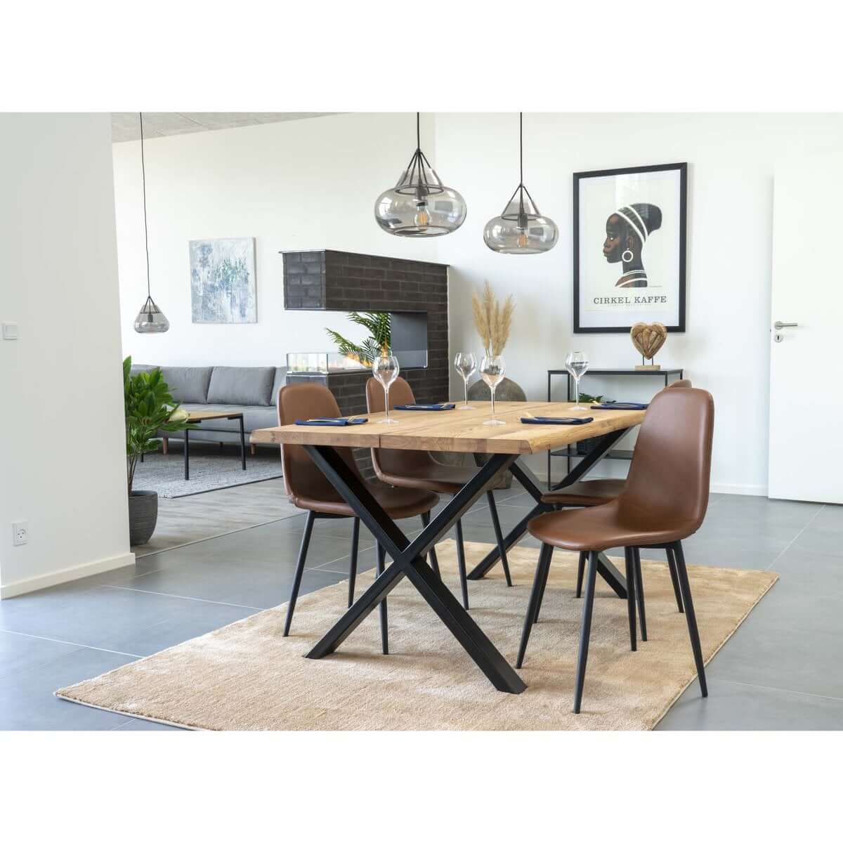 Stockholm Dining Chair - Brown, PU Leather, Black Metal Legs, 54x44x88cm - set of 2 - House Nordic ApS