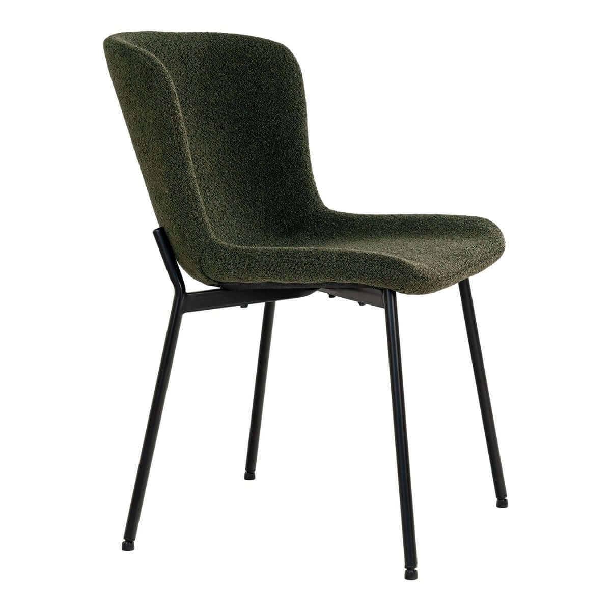 Maceda Dining Chair - Dark Green Bouclé, Black Legs - Set of 2 - House Nordic ApS