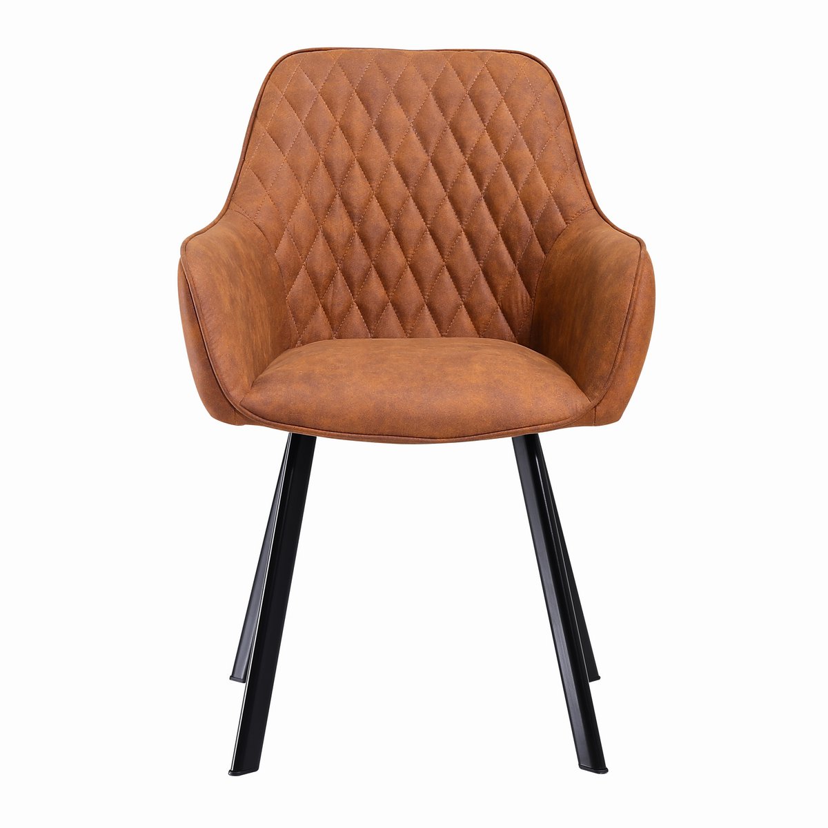 Eetkamerstoel Fluweellook Bruin met Zwart Metalen Frame – Diamantstiksel & Armleuningen – Set van 2 - SalesFever - Casanovio