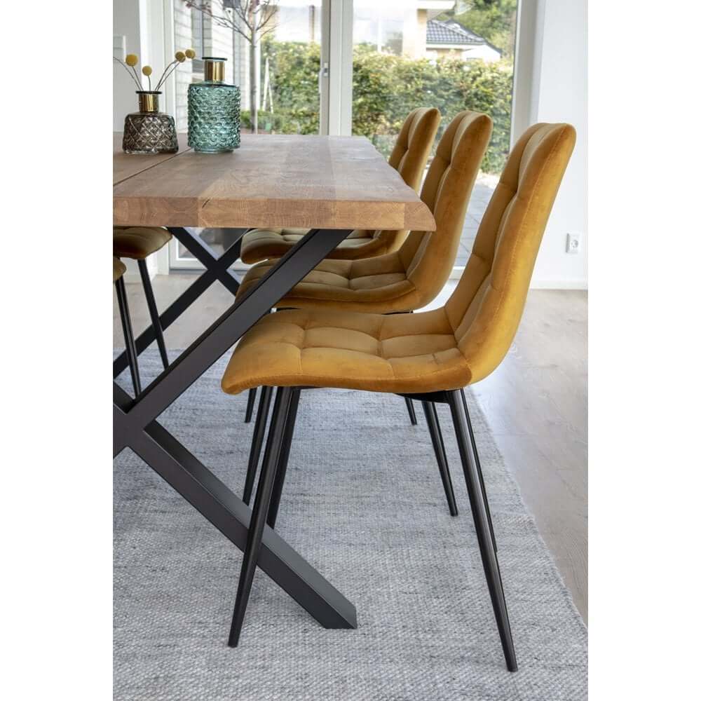 Middelfart Dining Chair - Polyester Velvet, Steel, Mustard Yellow - Set of 2 - House Nordic ApS