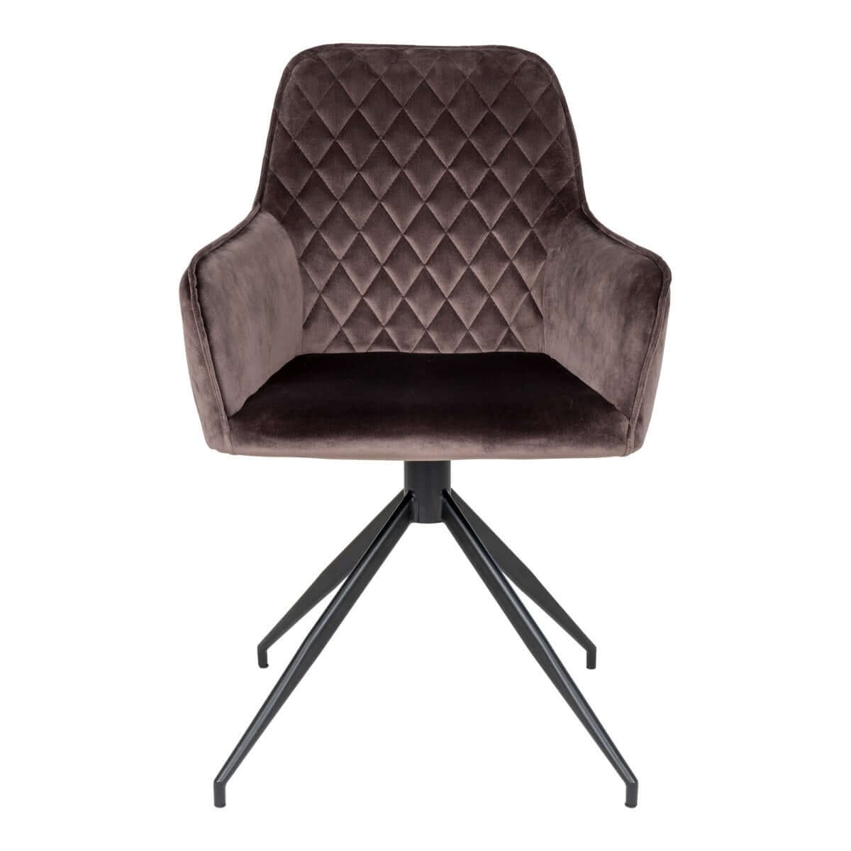 Harbo Dining Chair with Swivel - Light Brown, Velvet, Black Metal Legs - House Nordic ApS