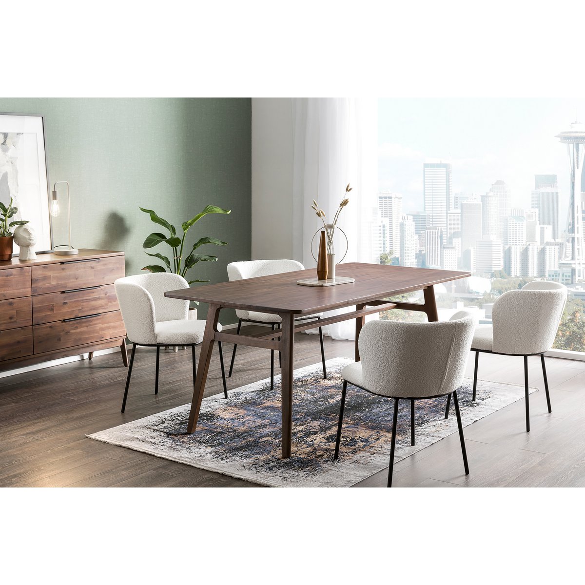 Eetkamerstoel Wit – Bouclé-Look met Zwart Metalen Frame – Set van 2 - SalesFever - Casanovio