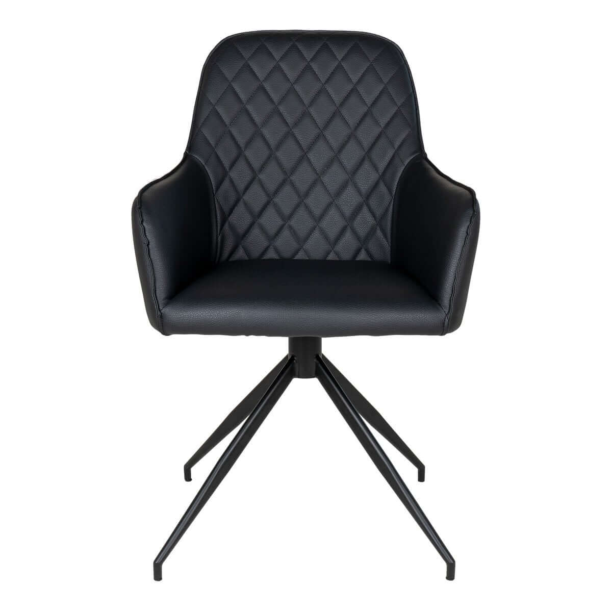 Harbo Dining Chair with Swivel - Black, PU Leather, Black Metal Legs - House Nordic ApS