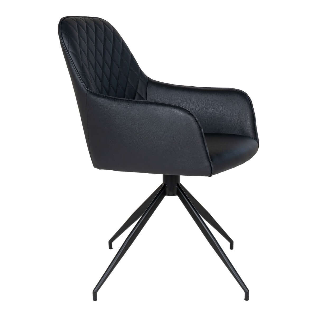 Harbo Dining Chair with Swivel - Black, PU Leather, Black Metal Legs - House Nordic ApS