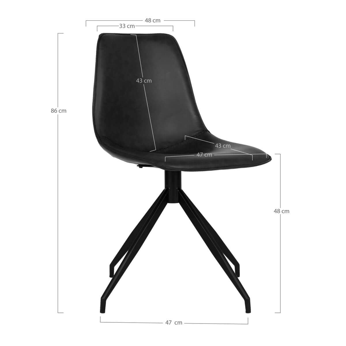 Monaco Dining Chair - Black, PU/Steel, 56x48x86 cm - Set of 2 - House Nordic ApS