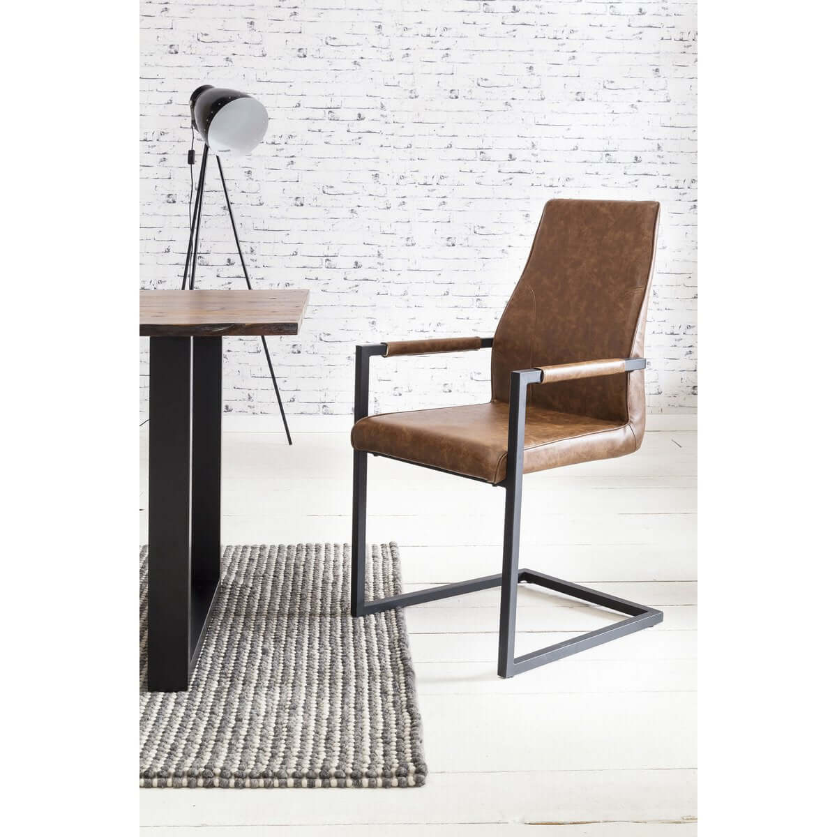 Dining chair, set of 2, light brown, imitation leather look - SalesFever