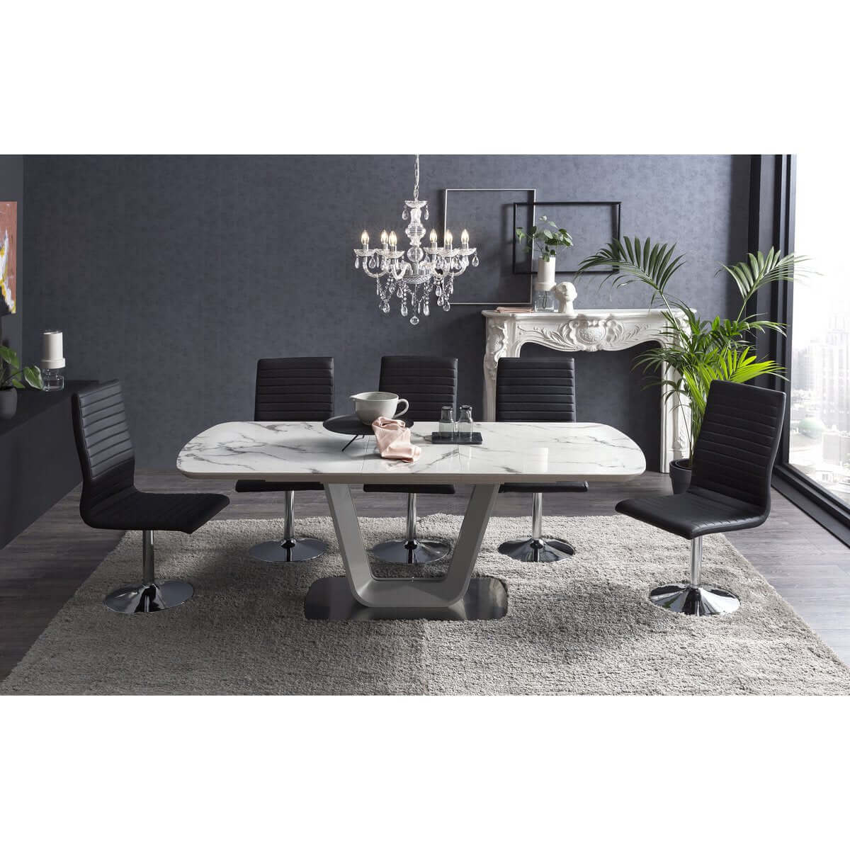 Dining room chairs black faux leather look set of 4 - SalesFever