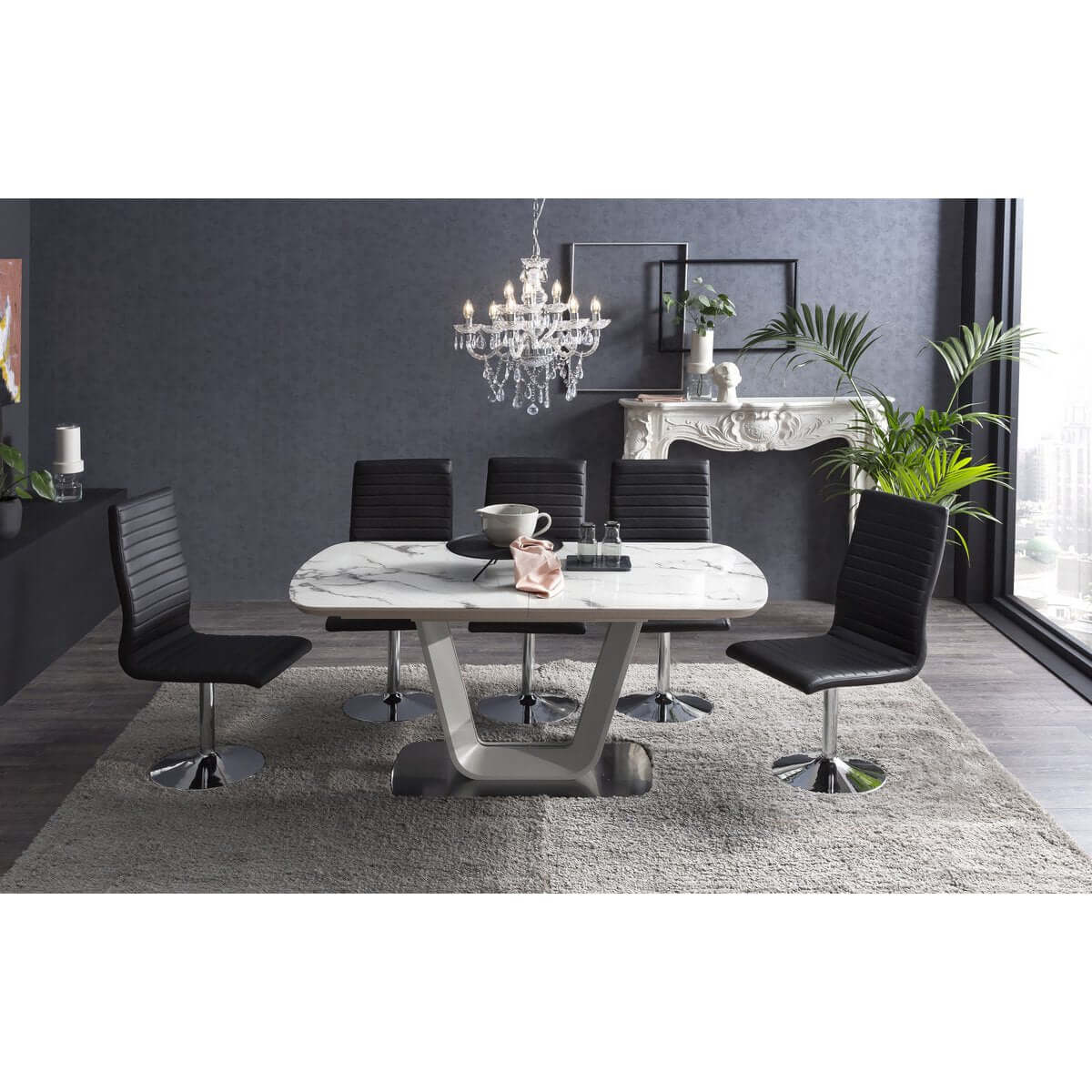 Dining room chairs black faux leather look set of 4 - SalesFever