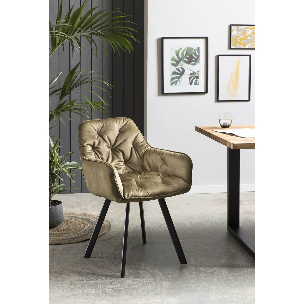 Dining room chair set of 2 vintage velvet velor green - SalesFever