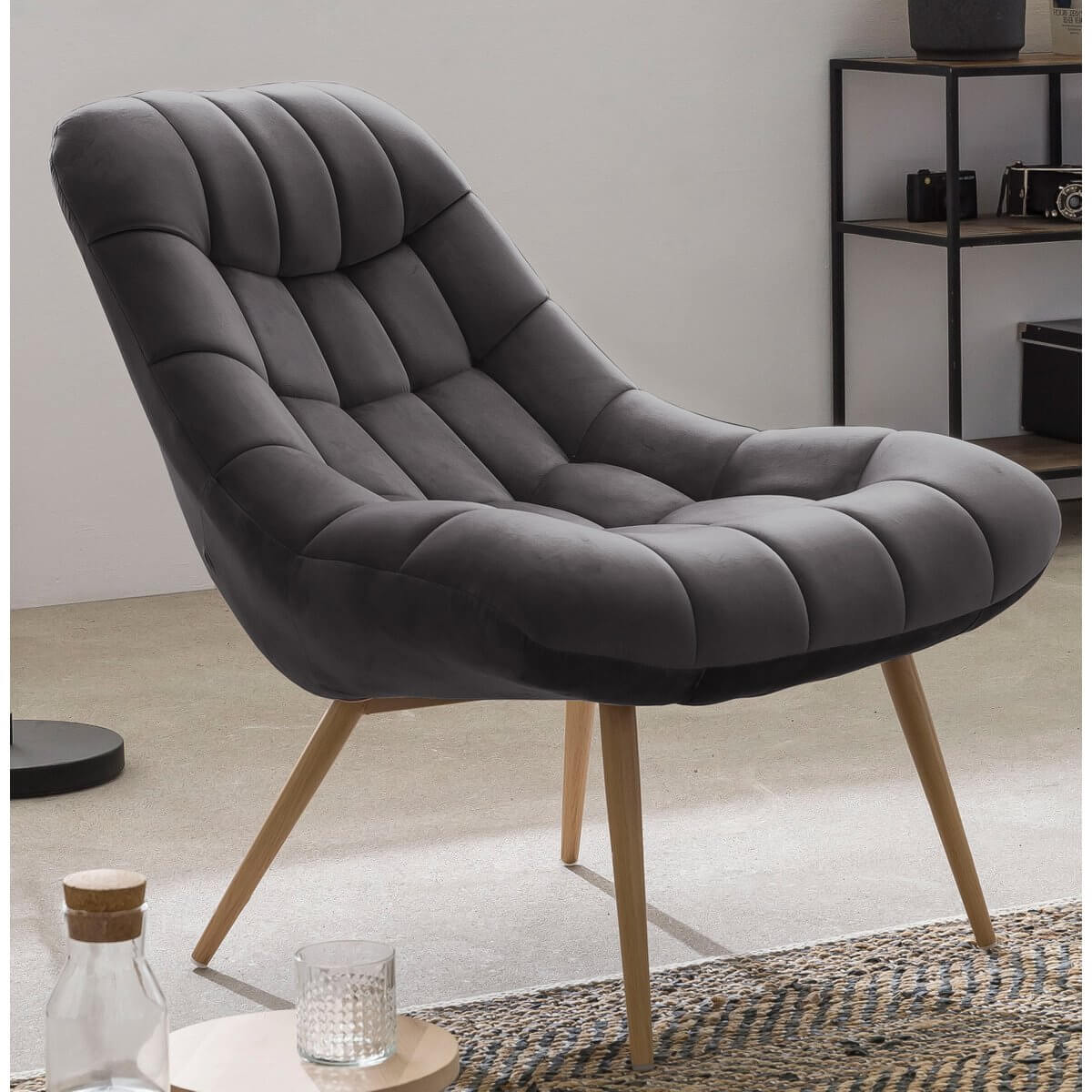 Armchair XXL velvet gray metal wood look - SalesFever