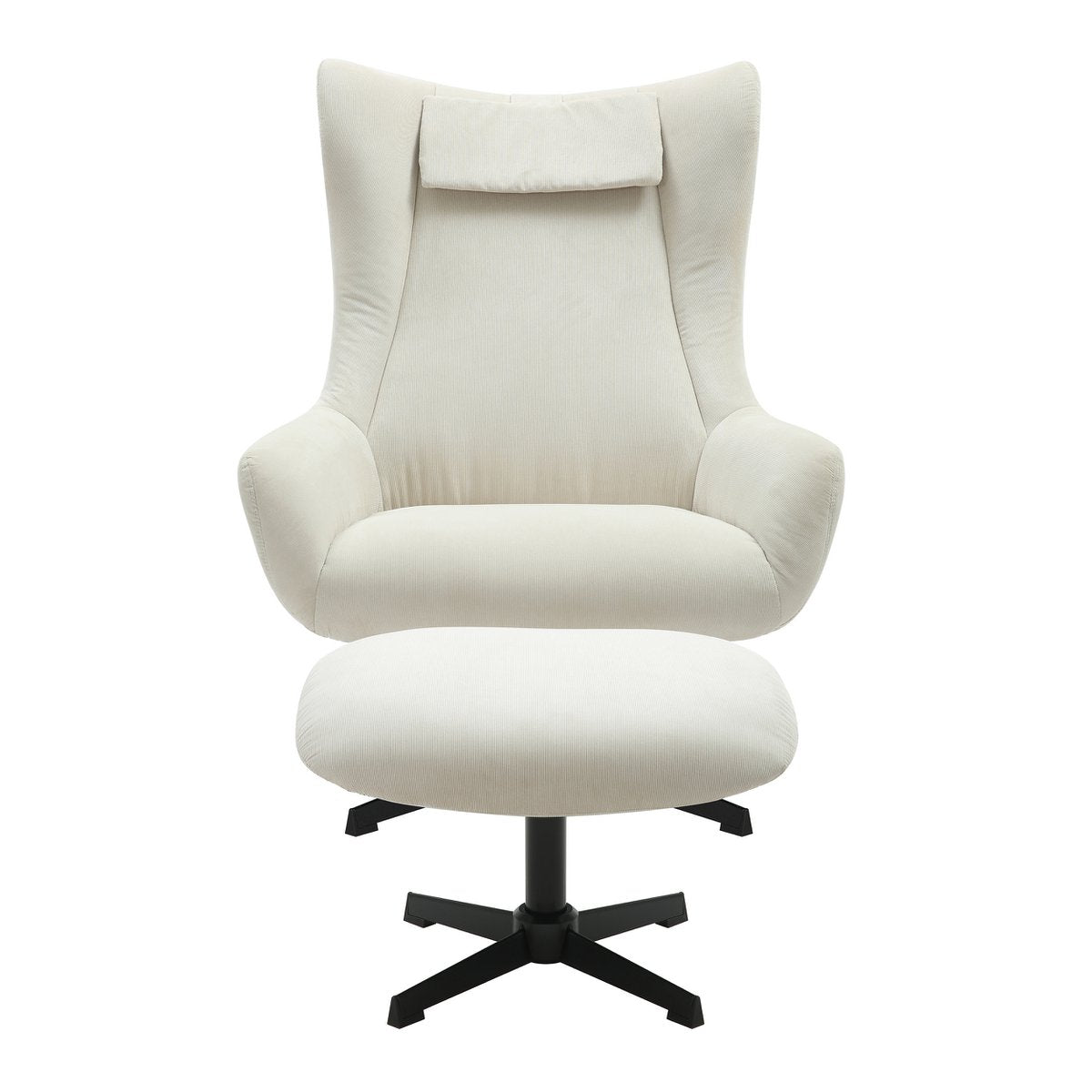 Fauteuil met Voetenbank Crème – Ribfluweel Oeko-Tex & Zwart Frame – Draaibare Set - SalesFever - Casanovio