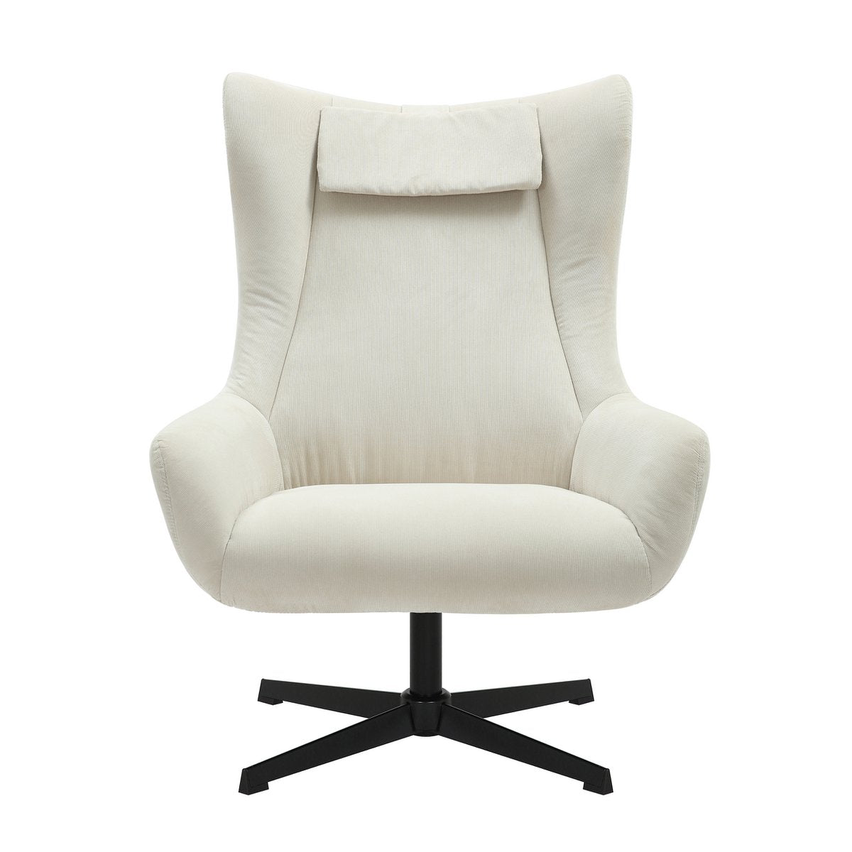 Fauteuil met Voetenbank Crème – Ribfluweel Oeko-Tex & Zwart Frame – Draaibare Set - SalesFever - Casanovio