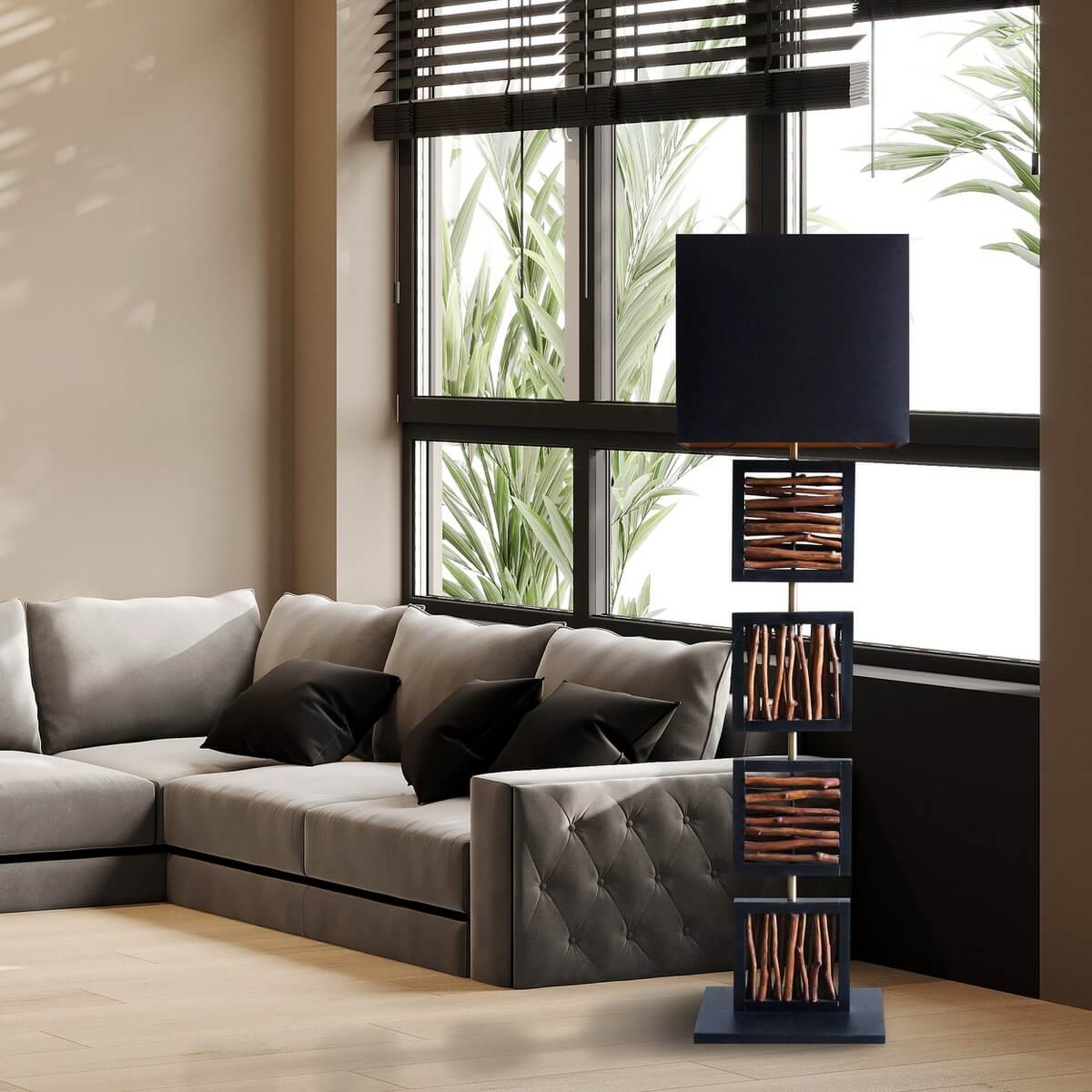 Floor lamp driftwood natural/black 163 cm - SalesFever