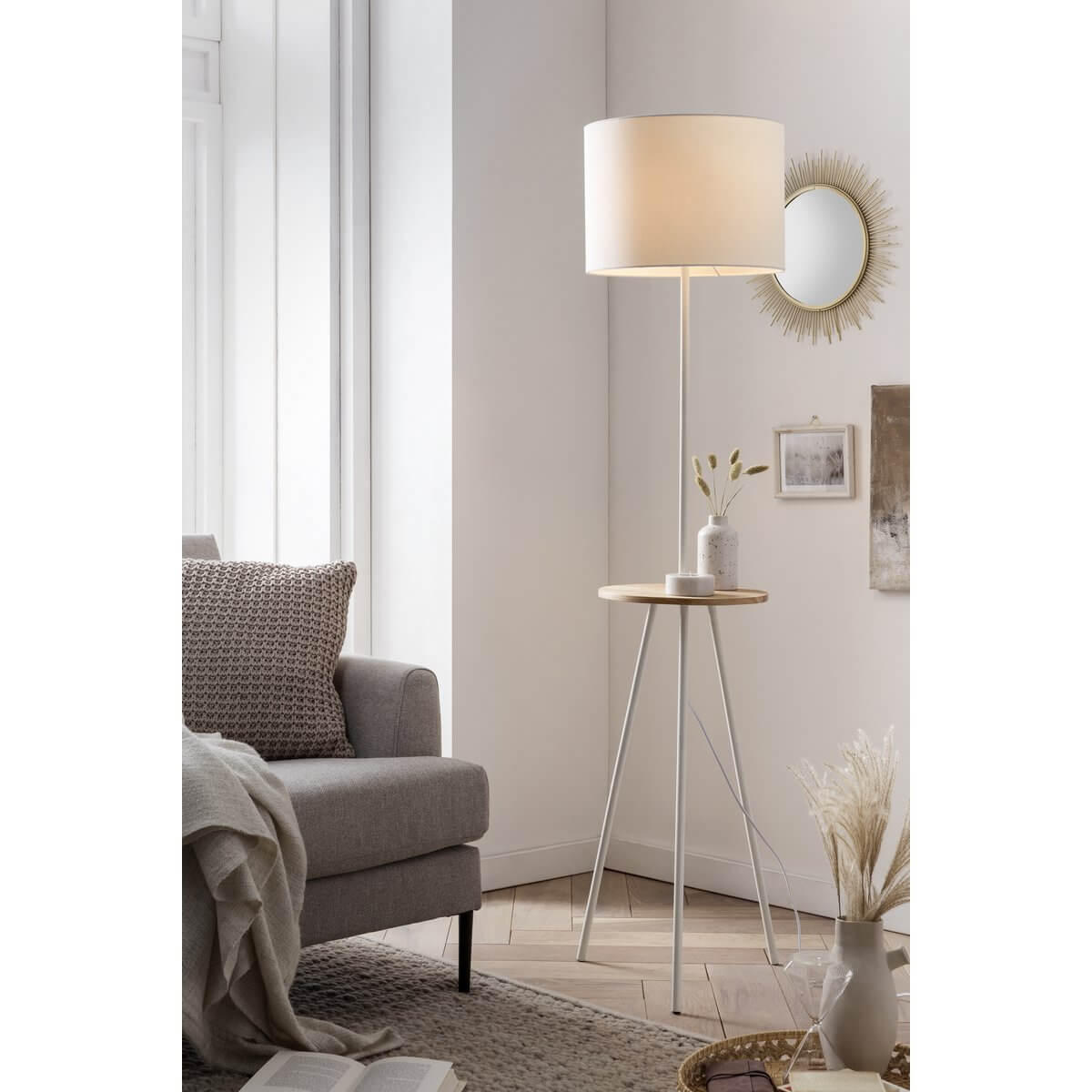 Floor lamp with wooden tray - SalesFever