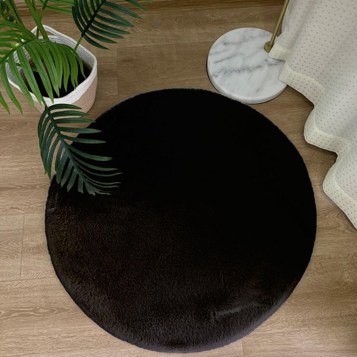 Fluffy Rug Round Black 160x160CM - Luxury Living B.V.