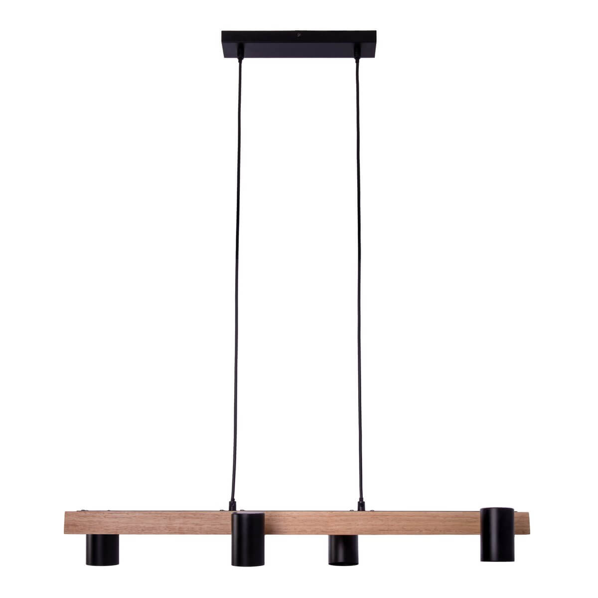 Frida 4-lichts hanglamp zwart - met houtaccent - 80 × 24 × 120 cm