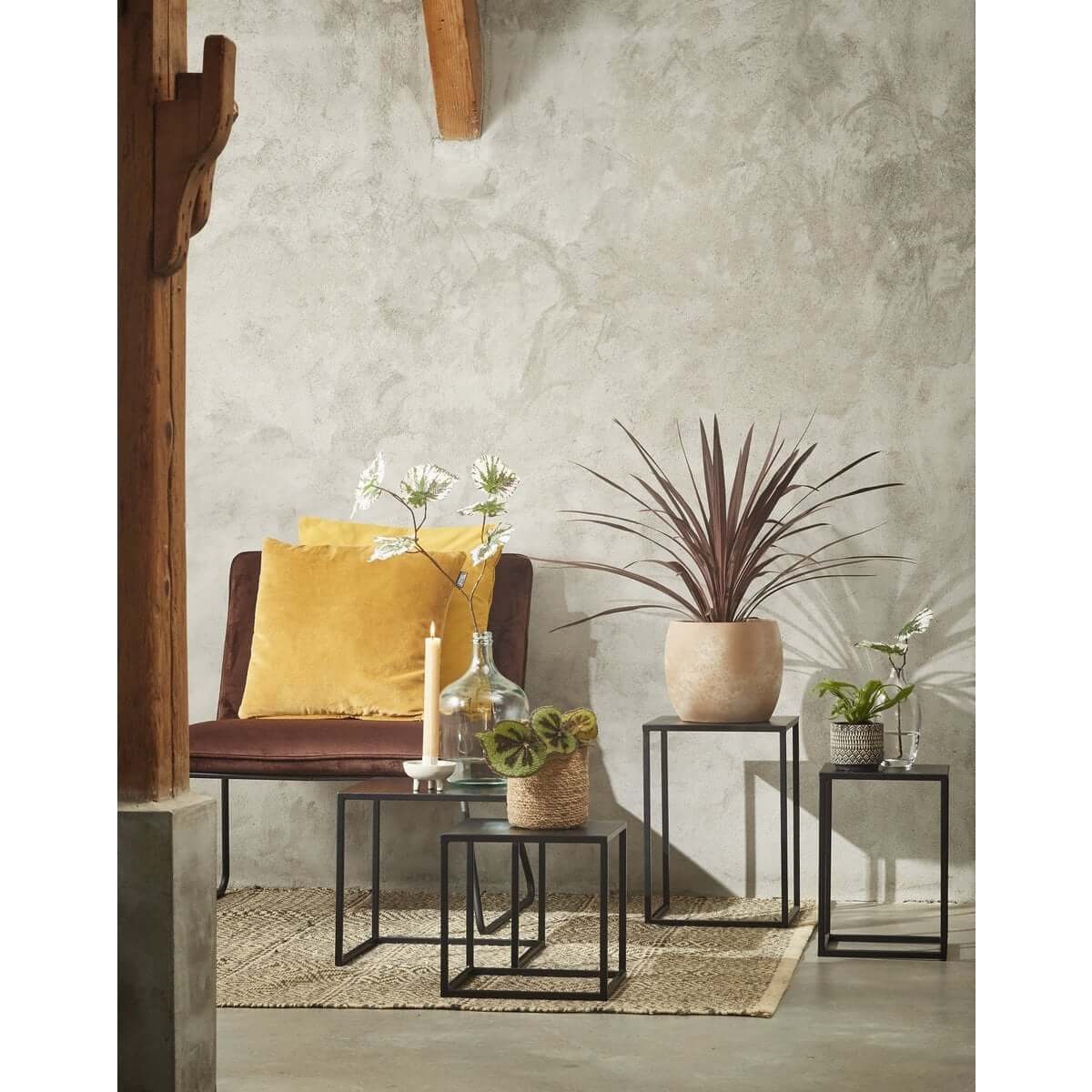 Goa bijzettafels metaal zwart - vierkant met hoogteverschil - set van 2