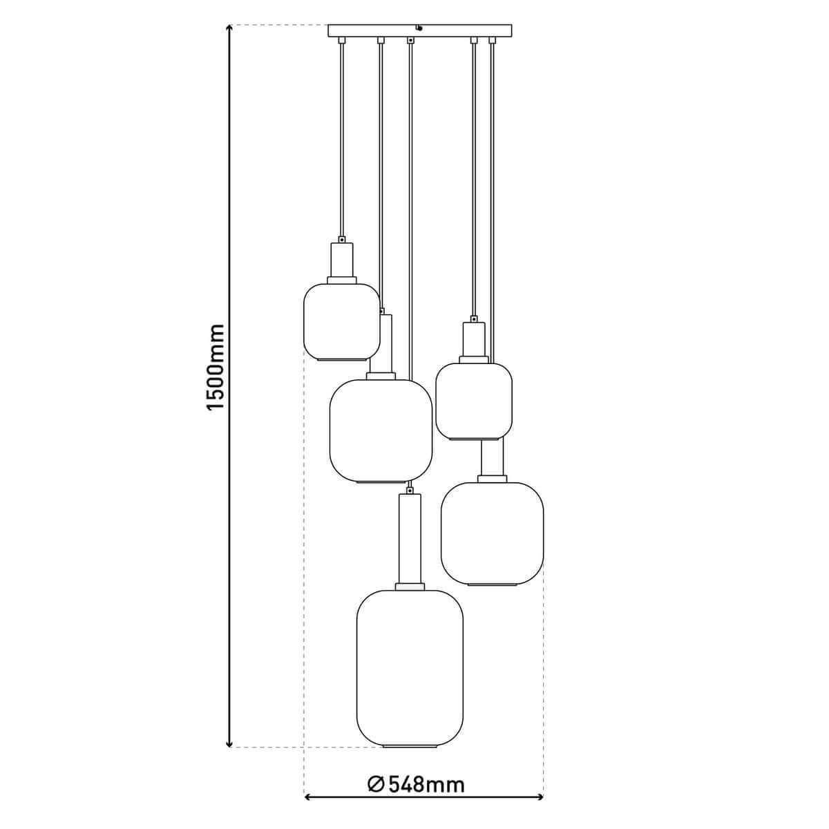 Hanglamp 5-Lichts Met Rookglazen Kappen – Retro 80s