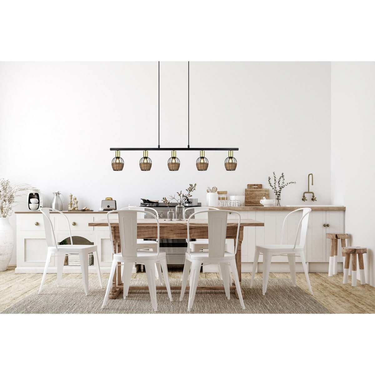 Hanglamp Metaal Zwart Goud Rotan – Lengte 100 Cm Modern